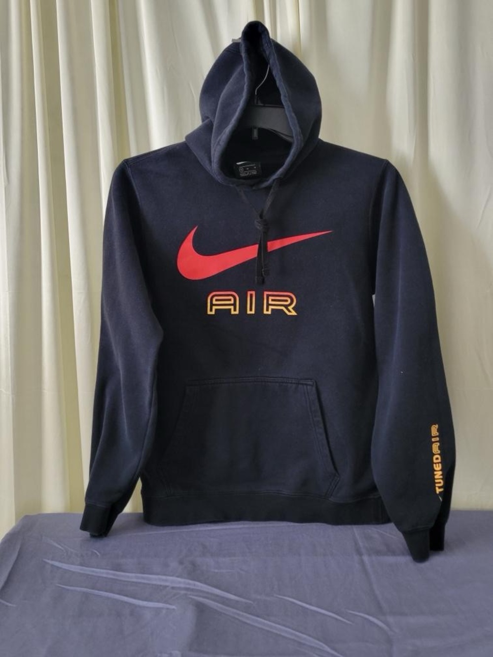 Nike Men's Black Pullover Hoodie with Red Swoosh and Gold AIR